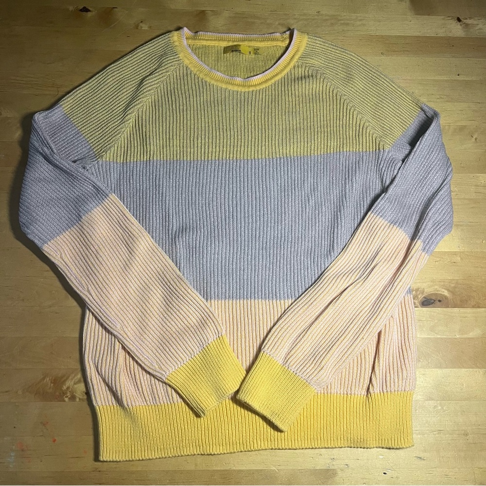 Prana Men's Colorblock Crewneck Sweater - Yellow, Purple, and Pink
